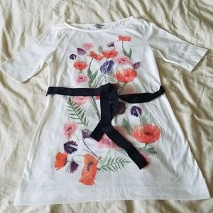 NWOT H&M White Tunic with Flowers and Ribbon Belt